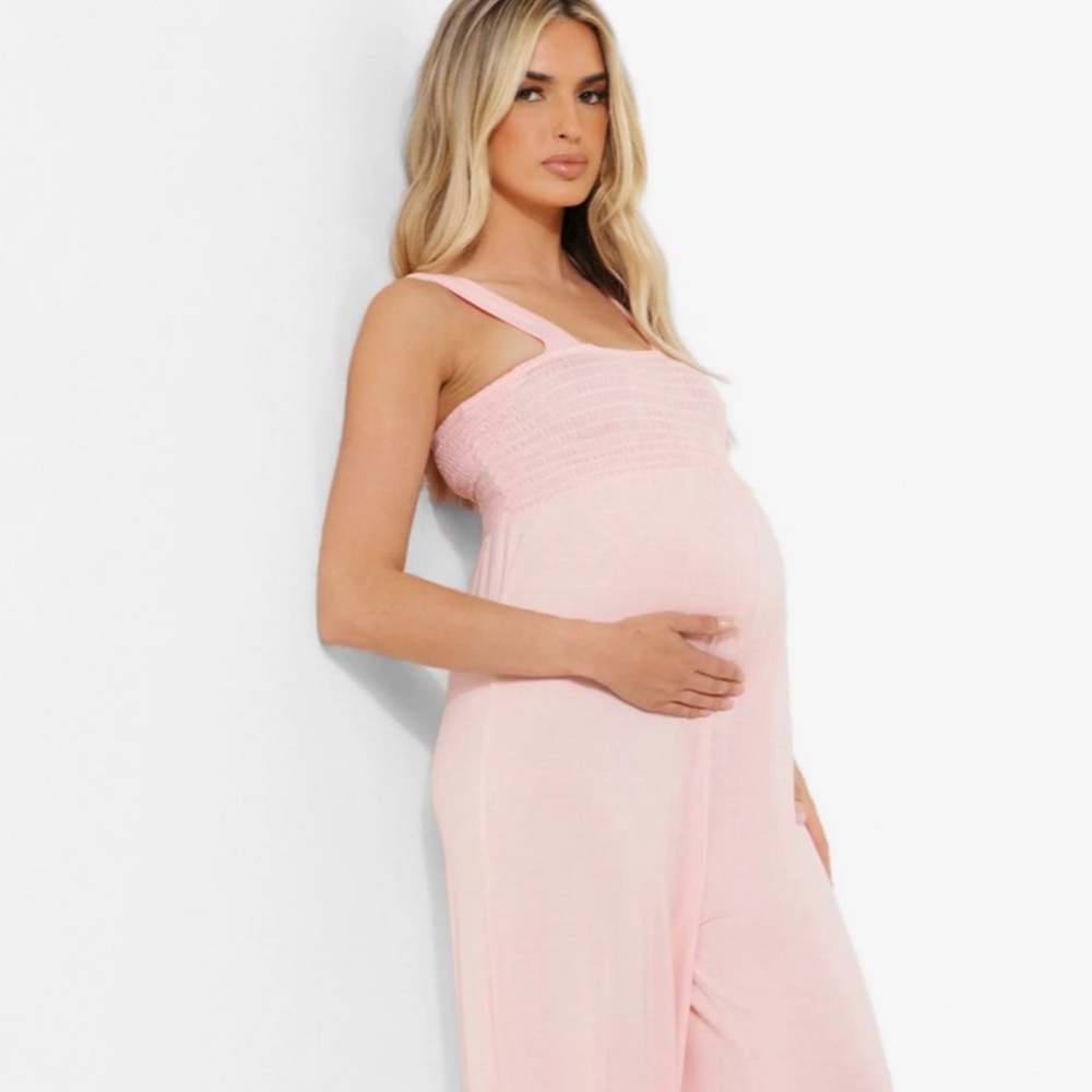 Maternity pink wide leg jumpsuit